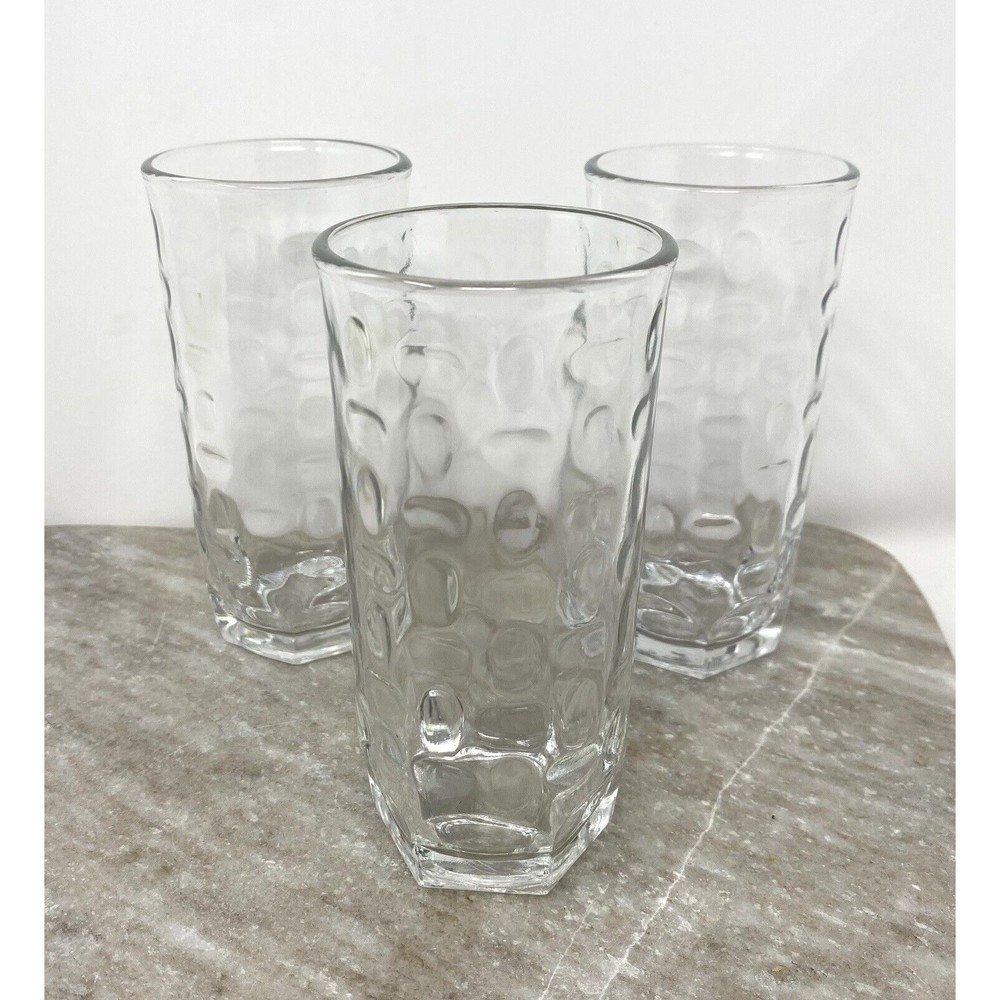 Vtg Dimpled Crisa Clear Glasses, Heavy  Bottom Signed Glasses Set Of 3